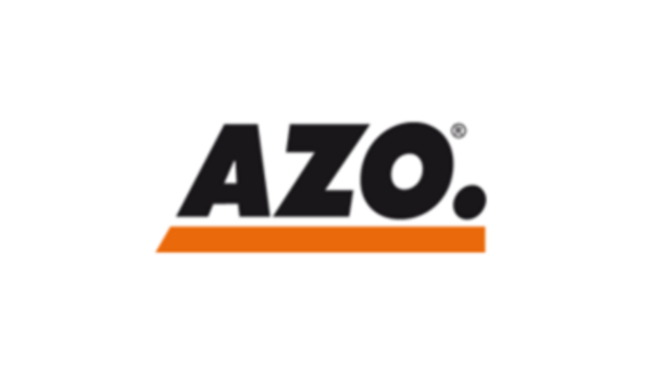 AZO in schwarzen Großbuchstaben mit orangenem Strich darunter