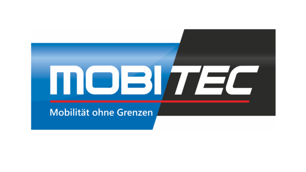 Logo von MobiTEC, weiße Schrift auf blauem und schwarzem Hintergrund