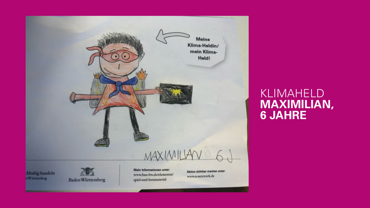 gemaltes Bild eines Klimahelden von Maximilian, 6 Jahre