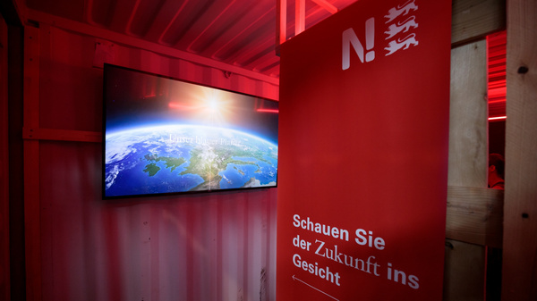 Ein Blick in den Informationscontainer auf der Erlebniswelt 2019, der einen Einblick über die Änderungen des Klimas anbot.