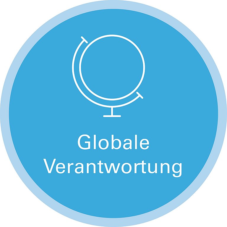 Icon zu Handlungsfeld: Globale Verantwortung. Die Grafik zeigt die Strichzeichnung eines Tischglobus.