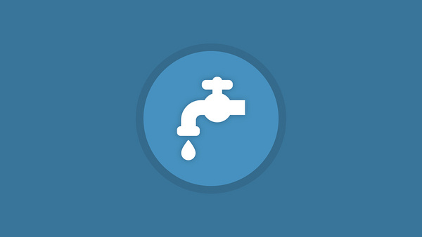 Icon tropfender Wasserhahn auf blauem Hintergrund.