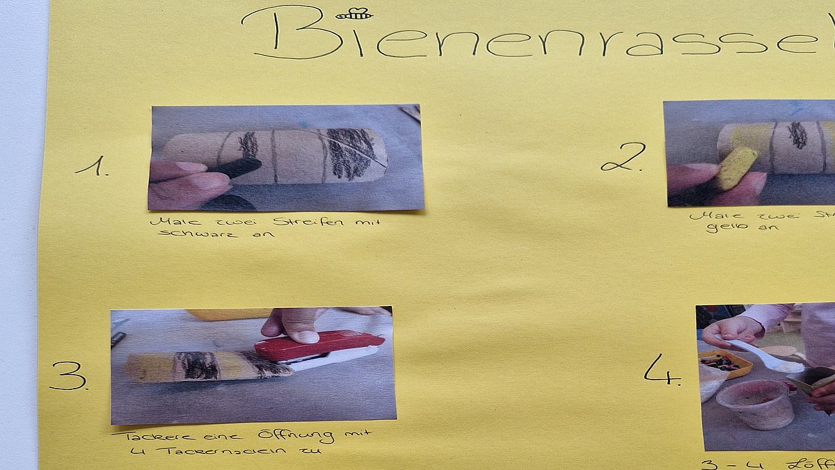 Bastelanleitung für die Kinder für eine Rassel, um unsere Bienenlieder zu begleiten.