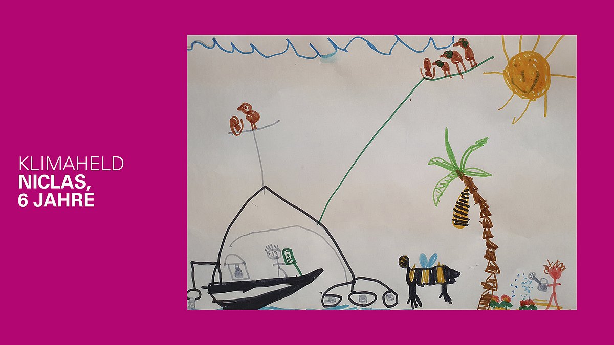 gemaltes Bild eines Klimahelden von Niclas, 6 Jahre