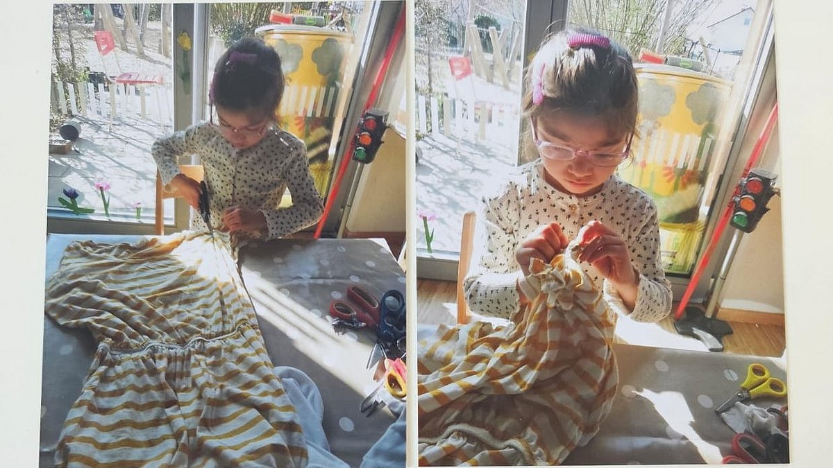 Wir machen aus alten Oberteilen Taschen.