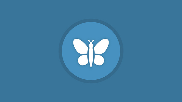 Icon Schmetterling auf blauem Hintergrund.