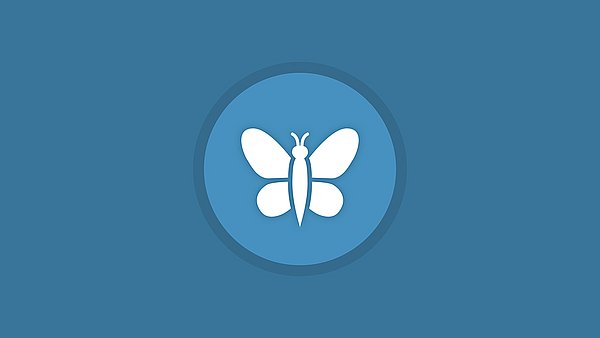 Icon Schmetterling auf blauem Hintergrund.