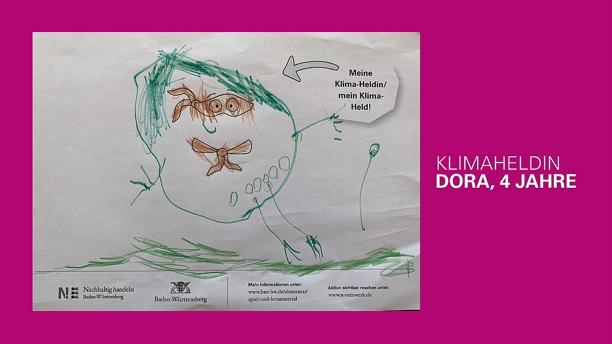gemaltes Bild eines Klimahelden von Dora, 4 Jahre