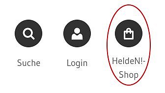 Ein Sreenshot zeigt aus aus dem Header einen Detail zu den Naviagtionspunkten Suche, Login und Helden-Shop. Umrandet ist der Link "Helden-Shop".
