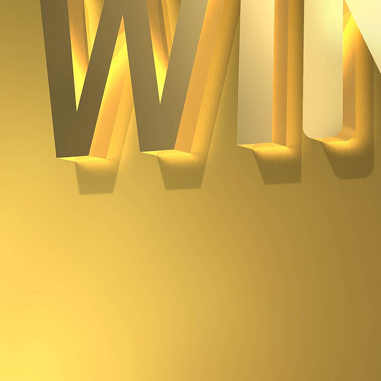 Auf hellem goldenem Hintergrund steht das Wort "Win" in Großbuchstaben und in einem etwas dunkleren Goldton. Win steht für die Win-Charta.