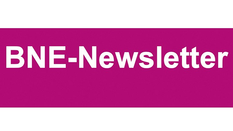 Weißer Schriftzug BNE-Newsletter auf lila Hintergrund.