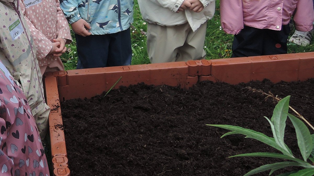 Es wurde gemeinsam geprüft, ob Platz für neu gezogene Pflänzchen im Hochbeet da ist.