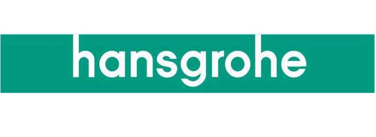 Logo von hansgrohe, weiße Schrift auf grünem Hintergrund.