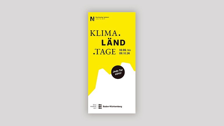 Das Cover des KLIMA.LÄND.TAGE-Flyers 2026 mit gelben und weißen Elementen sowie schwarzer Schrift.