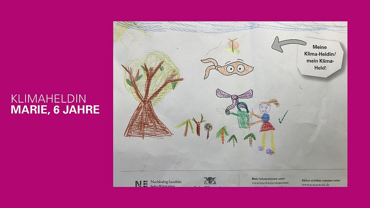 gemaltes Bild eines Klimahelden von Marie, 6 Jahre