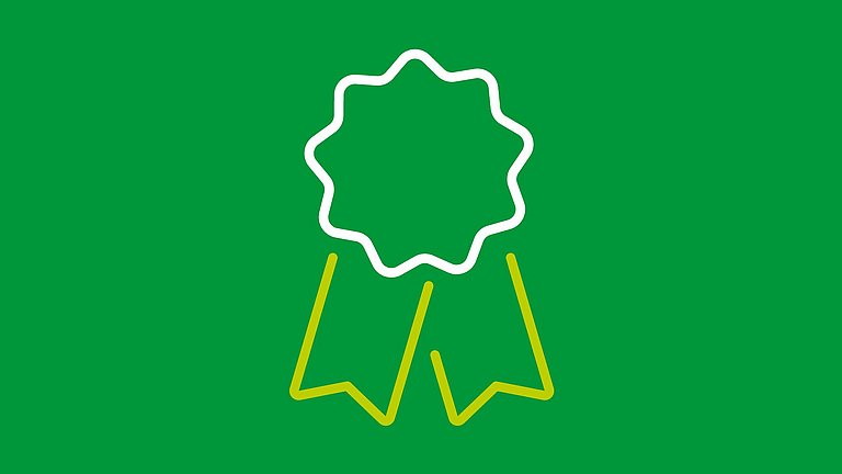 Eine Illustration mit einer stilisierten Medaille auf dunkelgrünem Hintergrund.