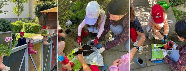 Im Mai bekamen gerettete Pflanzen ein neues Zuhause in alten Gummistiefeln und einem alten Bollerwagen.