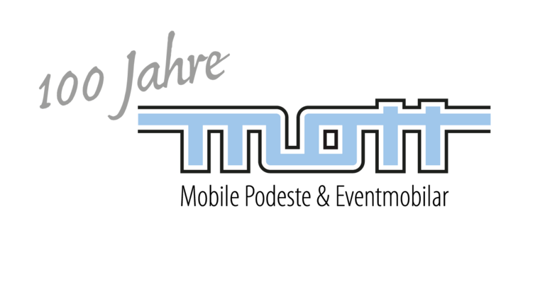 Logo der Mott Mobile Systeme GmbH & Co. KG: 100 Jahre Mott - mobile Podeste und Eventmobilar