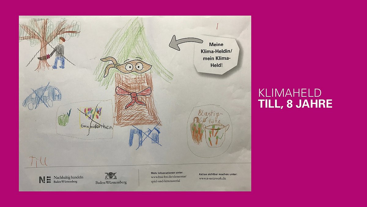 gemaltes Bild eines Klimahelden von Till, 8 Jahre