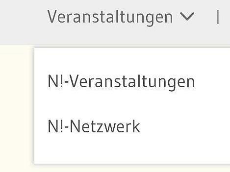 Ein Sreenshot zeigt den Link im Header zu Veranstaltungen mit dem dazugehörigen Aufklappmenü..