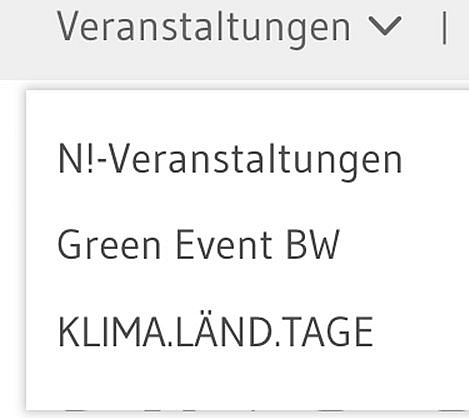 Ein Sreenshot zeigt den Link im Header zu Veranstaltungen mit dem dazugehörigen Aufklappmenü..