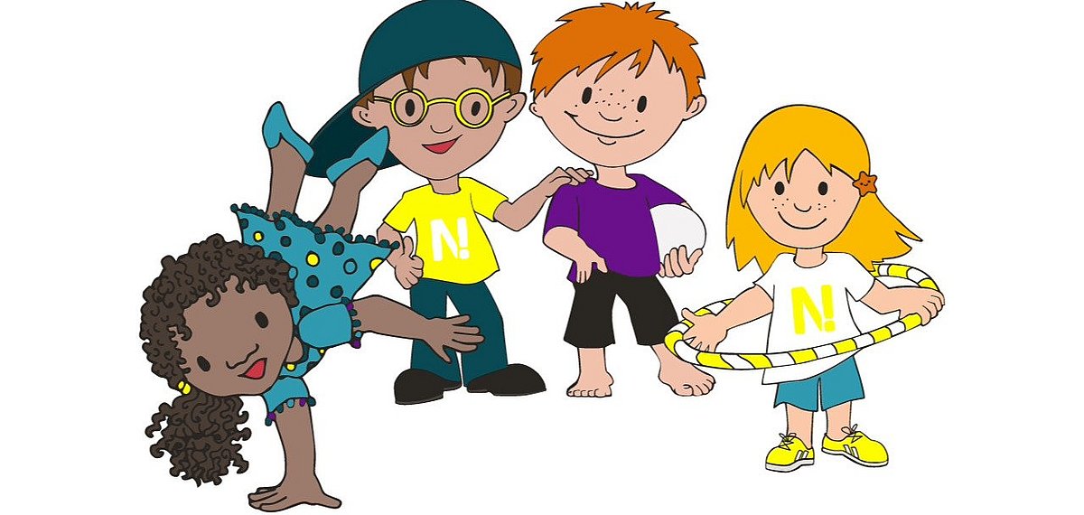 Ein Illustration mit vier kleinen Helden, zwei Mädchen und zwei Jungen.