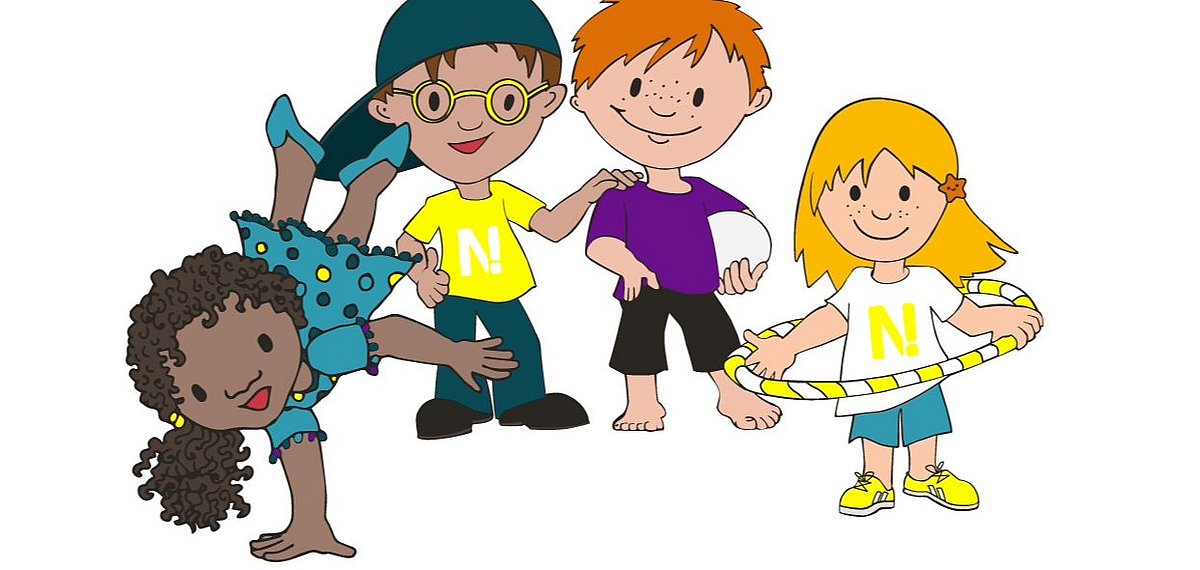 Ein Illustration mit vier kleinen Helden, zwei Mädchen und zwei Jungen.