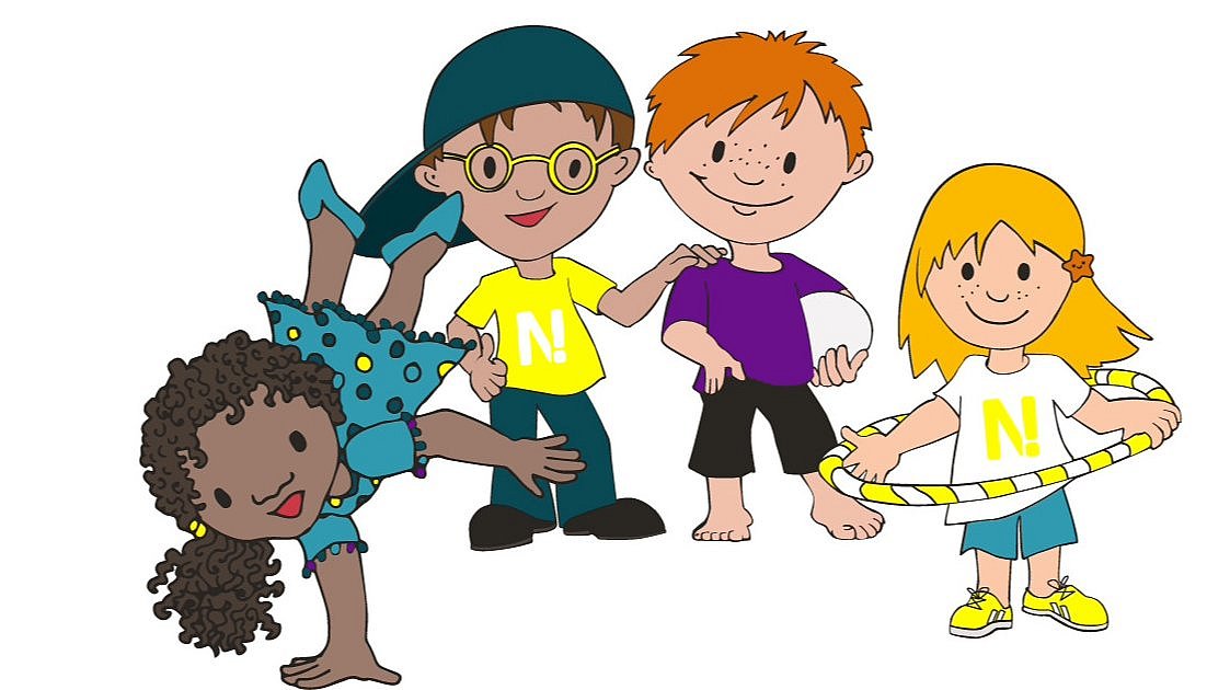 Ein Illustration mit vier kleinen Helden, zwei Mädchen und zwei Jungen.