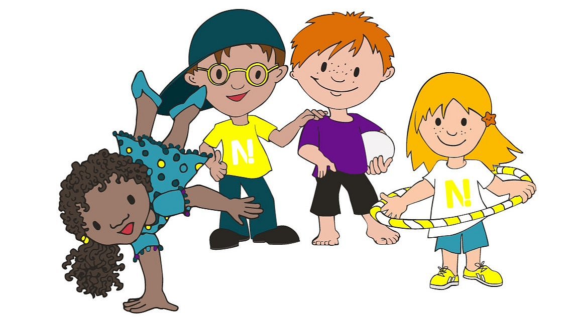 Ein Illustration mit vier kleinen Helden, zwei Mädchen und zwei Jungen.