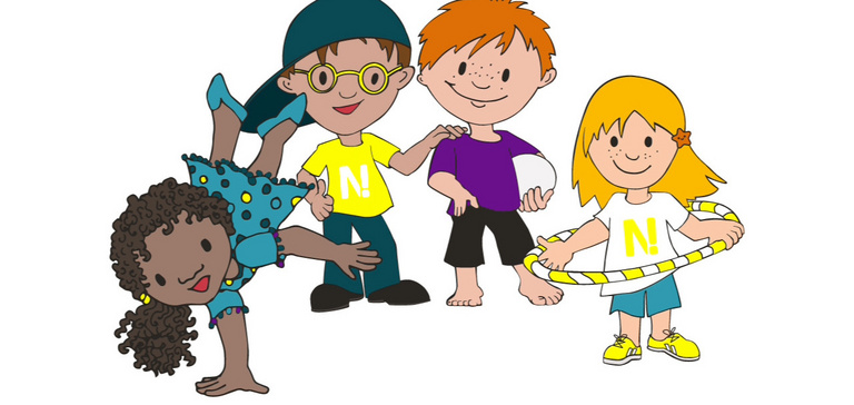 Ein Illustration mit vier kleinen Helden, zwei Mädchen und zwei Jungen.