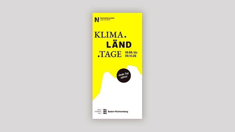 Das Cover des KLIMA.LÄND.TAGE-Flyers 2025 mit gelben und weißen Elementen sowie schwarzer Schrift.
