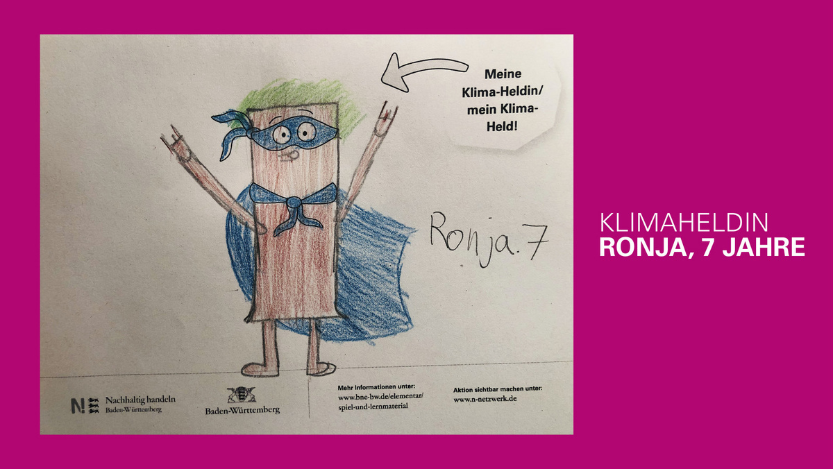 gemaltes Bild eines Klimahelden von Ronja, 7 Jahre