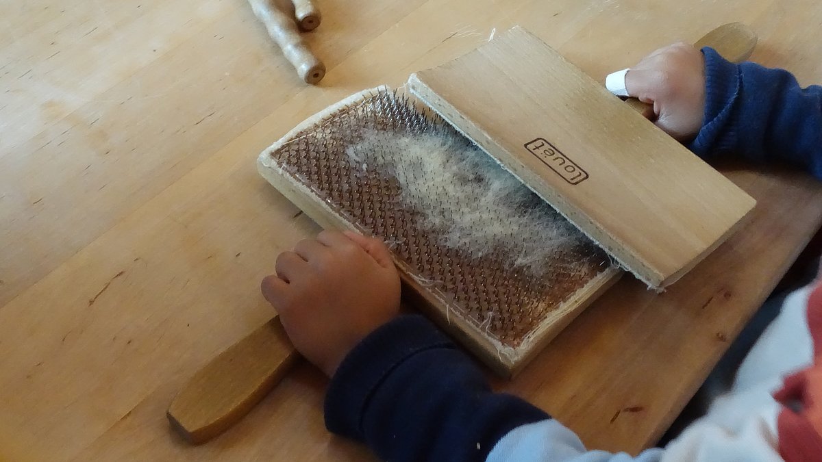 Das Kämmen der Wolle.