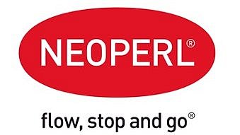 In einem roten ovalen Form steht der weiße Schriftzug der NEOPERL GmbH vor weißem Hintergrund.