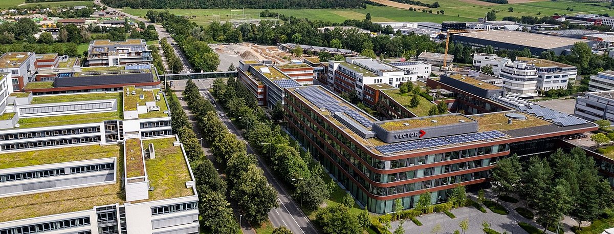 Luftbildaufnahme des Vector-Campusses in Stuttgart