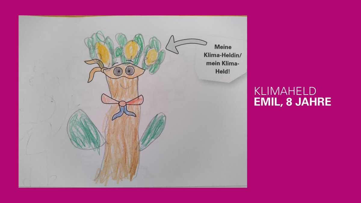 gemaltes Bild eines Klimahelden von Emil, 8 Jahre