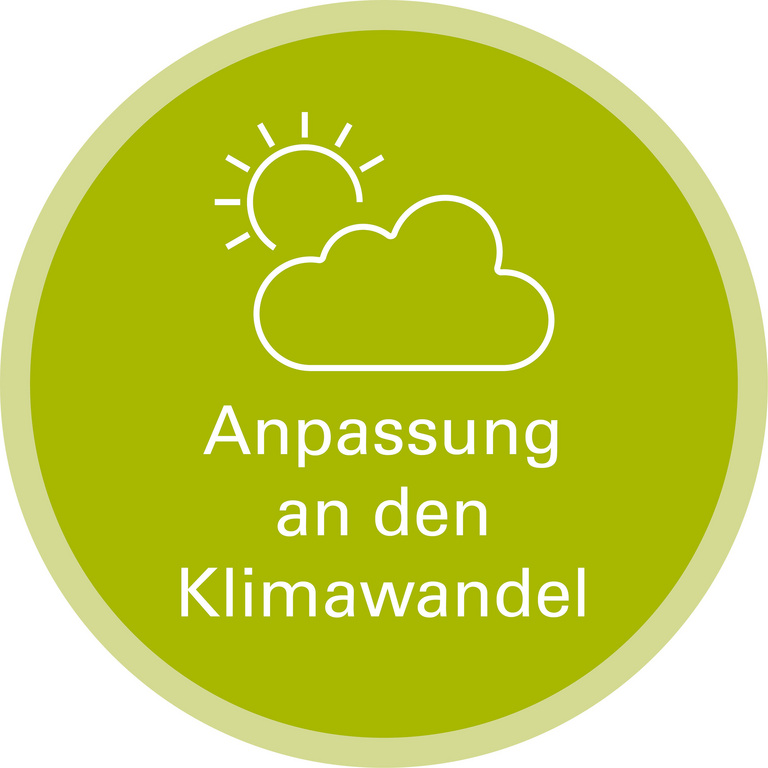 Handlungsfeld Anpassung an den Klimawandel Icon zu Handlungsfeld: Anpassung an den Klimawandel. Die Grafik zeigt die Strichzeichnungen einer Wolke und einer Sonne.