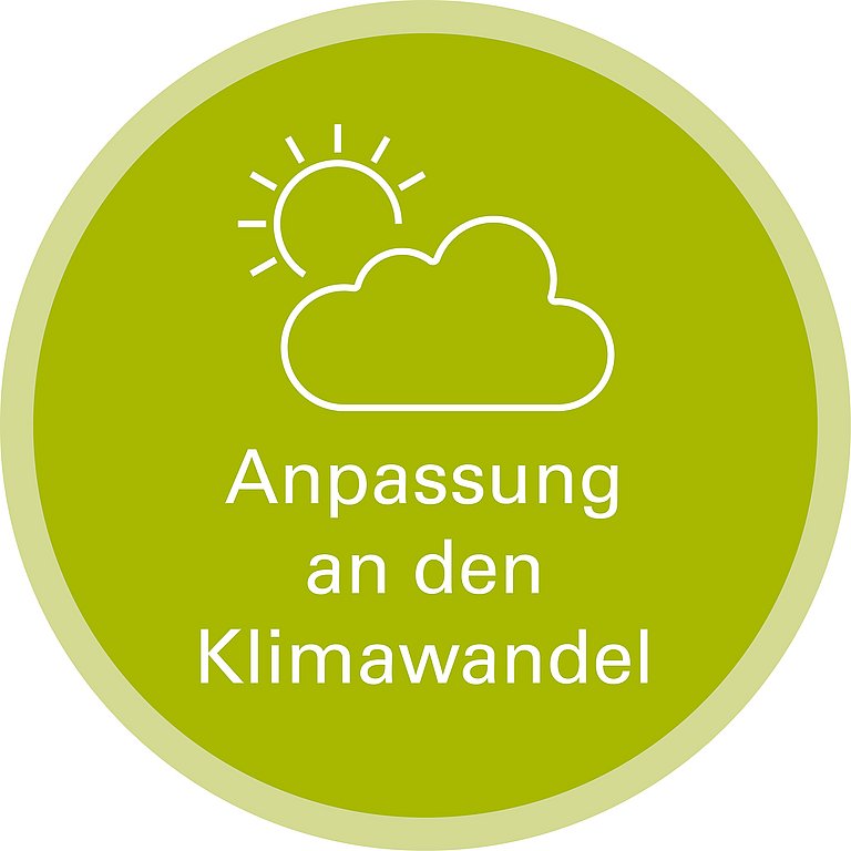 Icon zu Handlungsfeld: Anpassung an den Klimawandel. Die Grafik zeigt die Strichzeichnungen einer Wolke und einer Sonne.