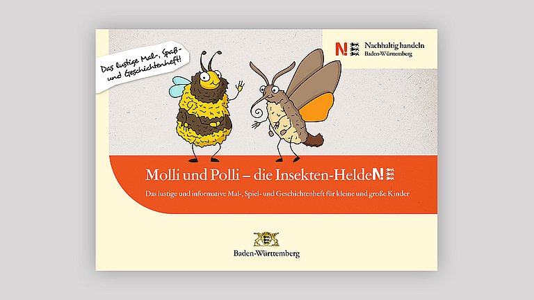 Dargestellt wir die Titelseite des Malbuchs „Molli und Polli – die Insekten-Helden!“