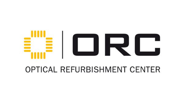 Logo von Optical Refurbishment Center mit einem gelben Zeichen den drei schwarzen Großbuchstaben ORC