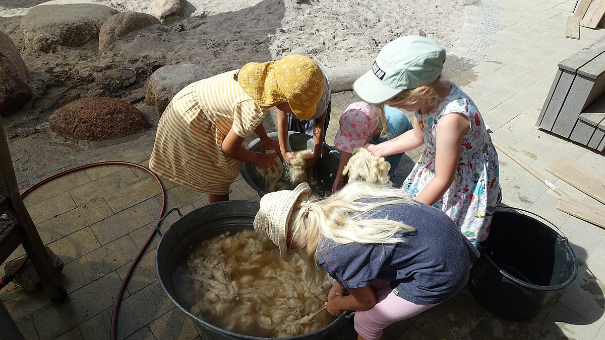 Das Waschen der Wolle.