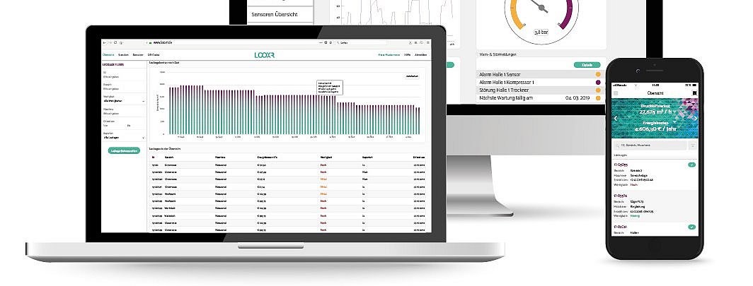Das Bild zeigt den Prozess, wie die Looxr-Software die Druckluftprozesse digitalisiert
