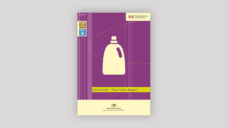 Titelseite des Themenheftes Kunststoff mit einer Waschmittelverpackung in der Mitte der Seite.