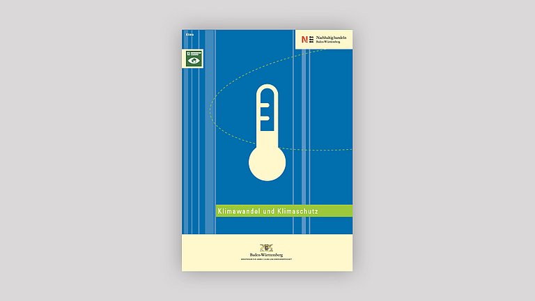 Titelseite des Themenheftes "Klimawandel und Klimaschutz" mit einem Thermometer als Piktogramm.