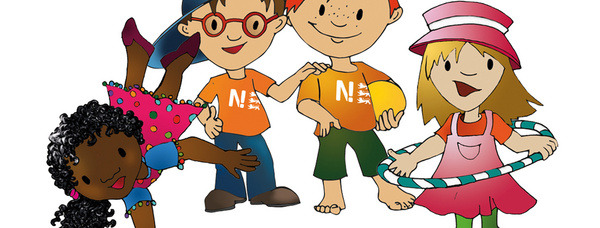 Ein Illustration mit vier kleinen Helden, zwei Mädchen und zwei Jungen.