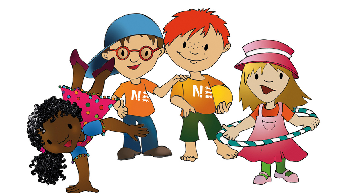 Ein Illustration mit vier kleinen Helden, zwei Mädchen und zwei Jungen.