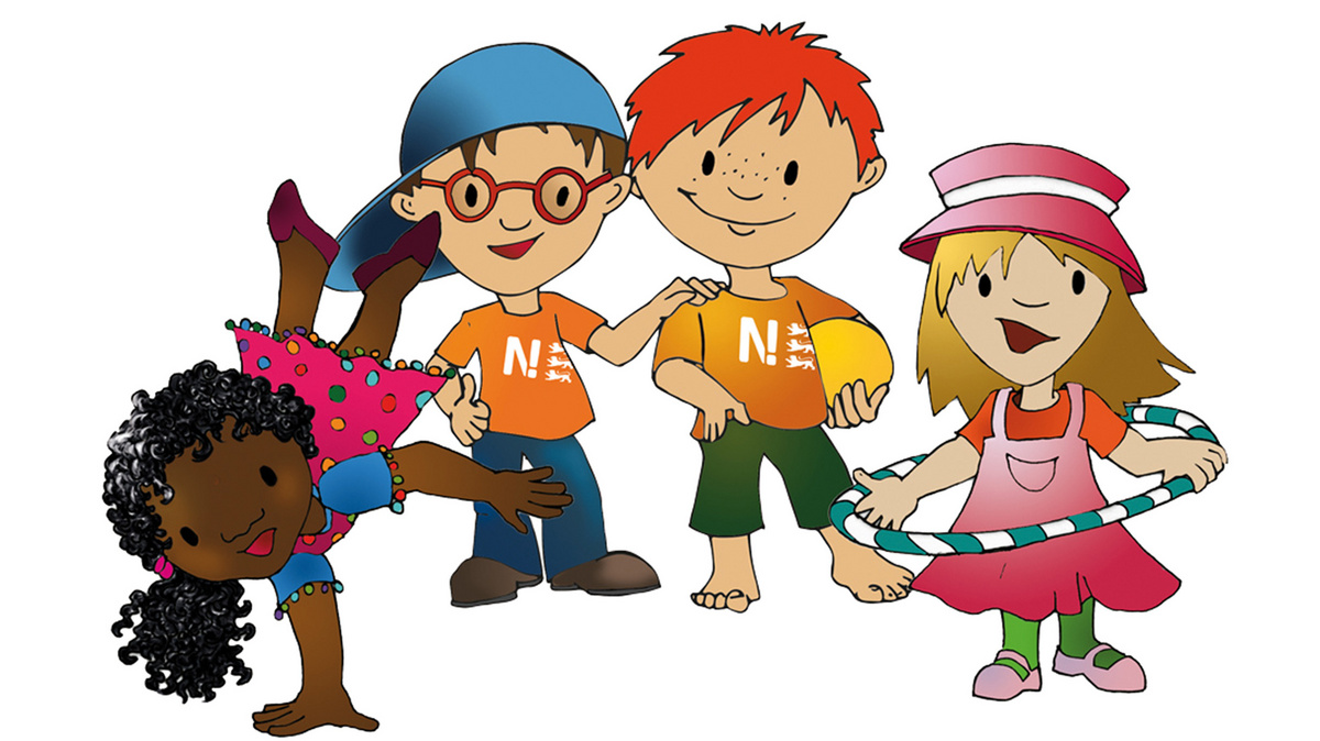 Ein Illustration mit vier kleinen Helden, zwei Mädchen und zwei Jungen.