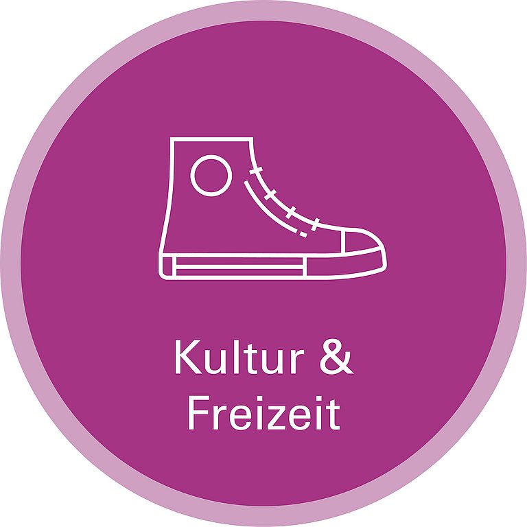 Icon zu Handlungsfeld: Freizeit & Kultur. Die Grafik zeigt die Strichzeichnung eines knöchelhohen Sportschuhs.