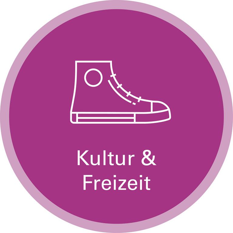 Handlungsfeld Freizeit & Kultur Icon zu Handlungsfeld: Freizeit & Kultur. Die Grafik zeigt die Strichzeichnung eines knöchelhohen Sportschuhs.