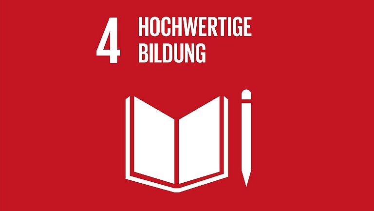 Auf rotem Hintergrund steht "hochwertige Bildung".